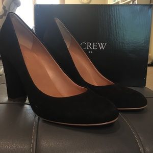 J Crew Factory Black suede block heels, size 9